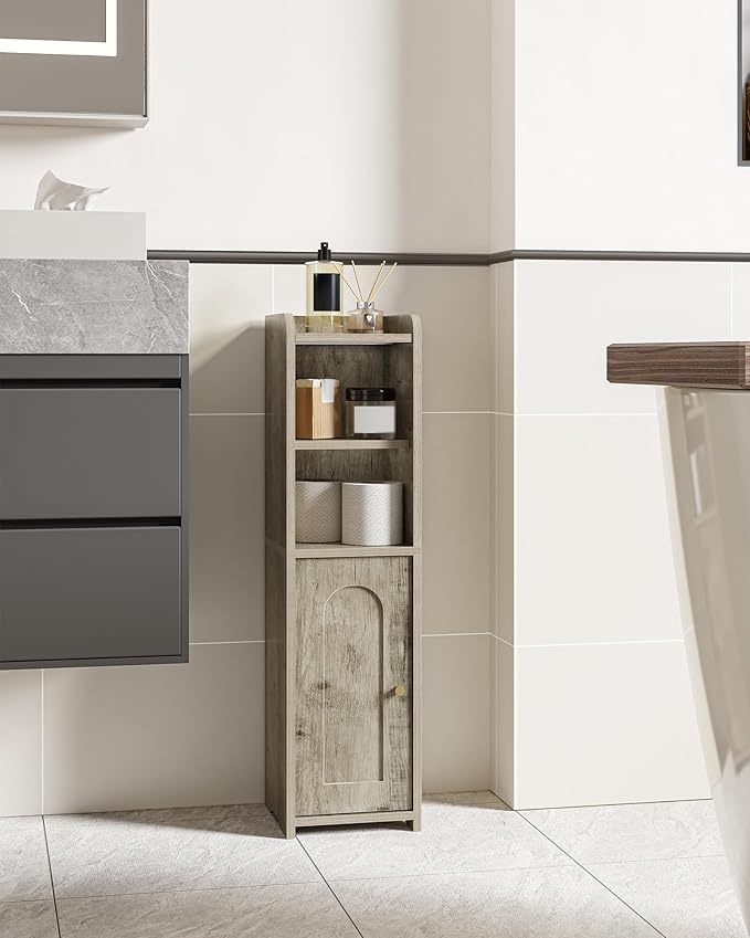 Bathroom Storage Cabinet, Corner Floor Cabinet with Doors and Adjustable Shelf, Narrow Toilet Paper Cabinets, Bathroom Organizer for Small Spaces, Greige BC19705X