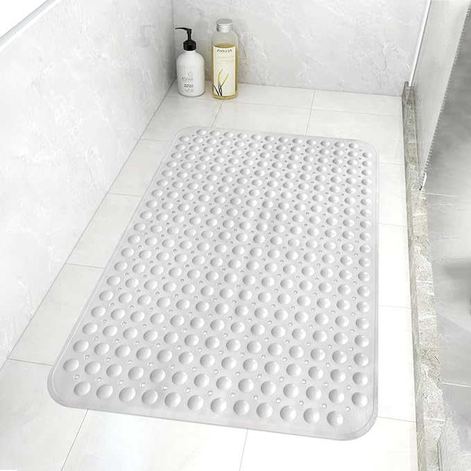 Mofonky Shower Mat Non Slip: 35.4 x 23.6 Inch Extra Large TPE Shower Mats for Inside Shower - Anti Slip Shower Stall Matt with Drain Hole and Suction Cups for Elderly
