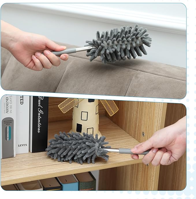 12 Pack High Duster with Extension Pole, Reusable & Washable Feather Duster, Microfiber Dusters for Cleaning for Ceiling Fan, Sofas, Ceiling, Car, Cabinet, Furniture, Blind(Gray)