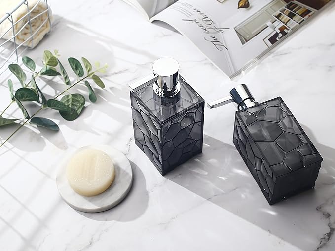 2 Pack Clear Grey Rust Proof Soap Dispenser, Acrylic Plastic Hand Soap Lotion Dispenser Set for Bathroom&Kitchen