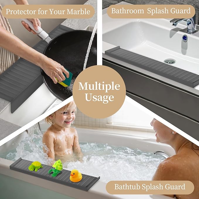 Sink Edge Protector with Suction Cup, 30" x 4", Silicone Sink Splash Guard for Kitchen & Bathroom, Protect Countertop from Scratches, Stains, for Stainless Steel Granite Quartz