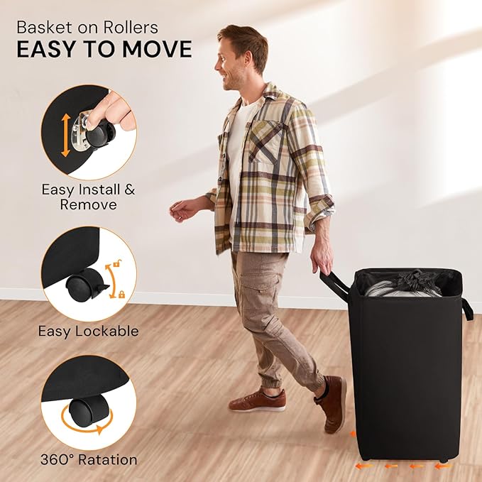 Laundry Hamper Laundry Basket with Wheels, 100L Large&Tall Collapsible Clothes Hamper with Removable Bag, Dirty Clothes Hampers for Bedroom, Bathroom, Dorm, College