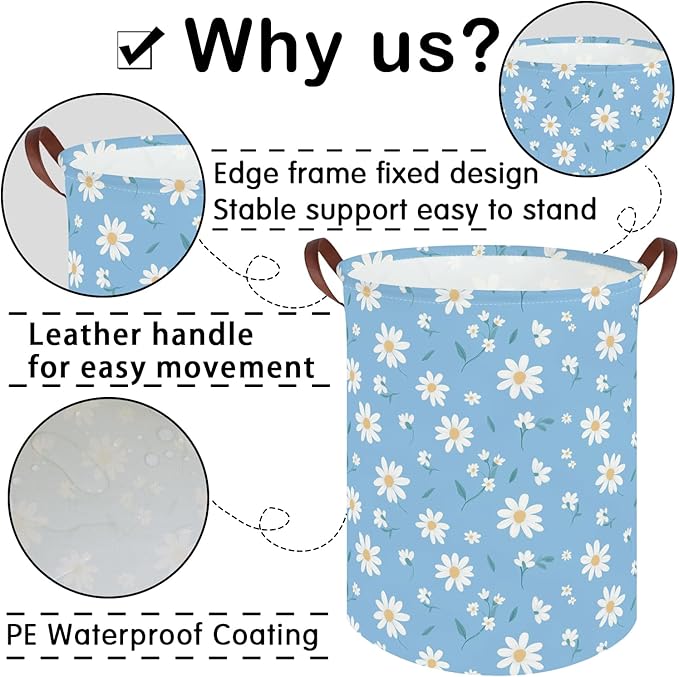 Daisy hamper,Blue flower Laundry Basket,Baby Nursery Hamper,Waterproof foldable girls toy storage box,Dirty Clothes Hampers,Flower house decor(Daisy)