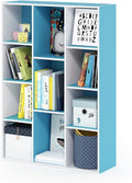 Furinno LUDER Book Shelf, 11-Cube Bookshelf, Reversible Bookcase, 9.4 x 29.1 x 41.7, for Living Room, Bedroom, Home Office, White/Light Blue