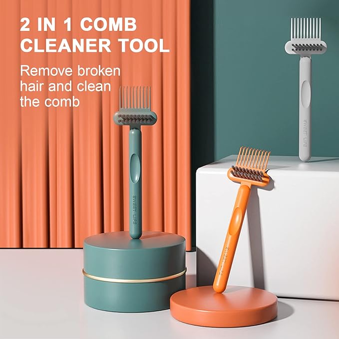 RHOS 2-in-1 Hair Brush Cleaner and Comb Remover Rake - Removes Hair, Dust for Home and Salon Use (2 Pack - Green)