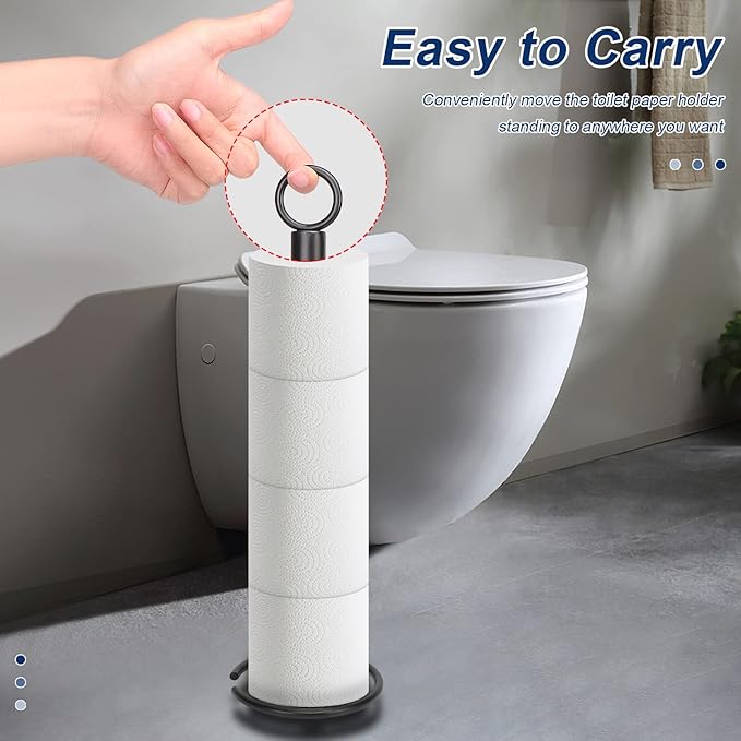 NearMoon Bath Toilet Paper Holder Stand, Freestanding Tissue Paper Storage with Reserve, Space Toilet 4 Rolls Holder for Bathroom/Kitchen Countertop-All Metal (1 Pack, Matte Black)