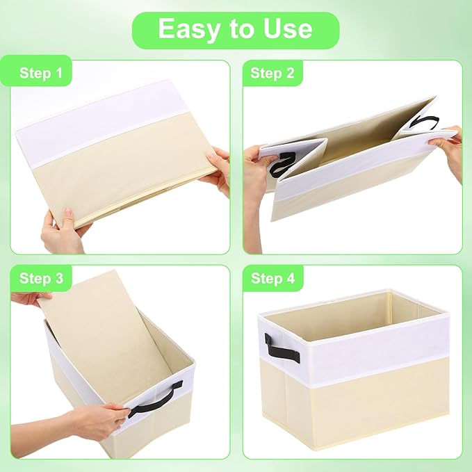 Large Shelf Storage Bins [4 Pack],Decorative Collapsible Storage Basket,Fabric Closet Organizer and Home Storage Cubes with Handles for Organizing Books, Clothes, Toys, Nursery（Beige）