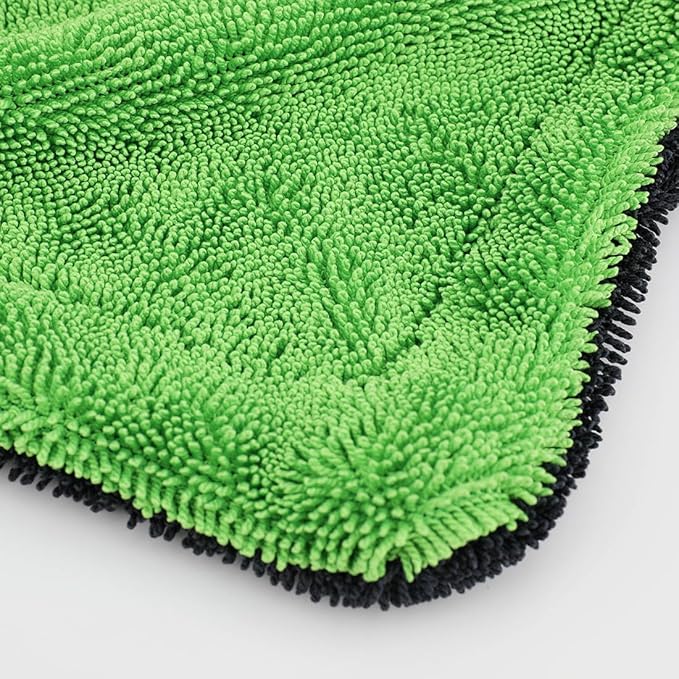 1200GSM Microfiber Car Drying Towel, Double-Twist Loop, Ultra-Absorbent, Quick-Dry, Lint- & Streak-Free, Scratch-Safe, for Car Wash & Detailing (1 Pack) (Dark Grey & Green, 16" x 16")