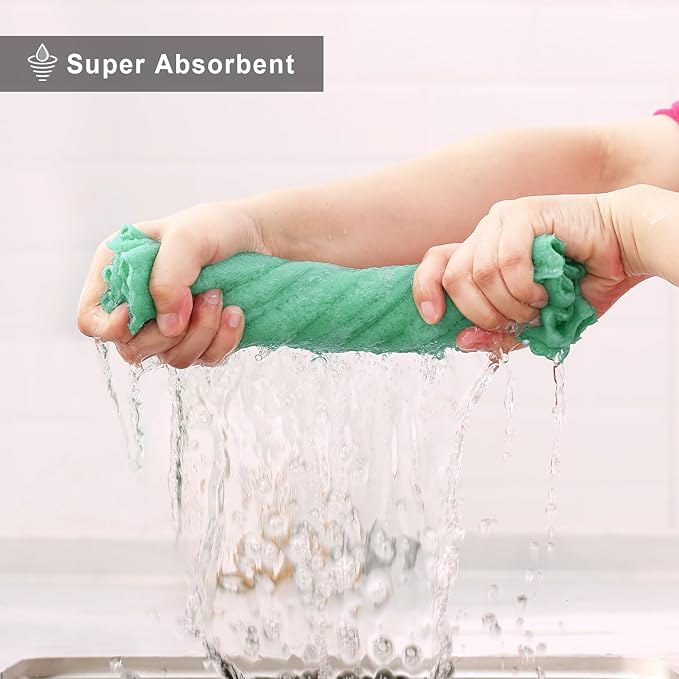 Homaxy 12 Pack Dish Towels for Kitchen (10 x 20 Inches, Green), Super Soft and Absorbent Coral Velvet Dish Cloths for Washing Dishes, Nonstick Oil Fast Drying Microfiber Cleaning Cloth