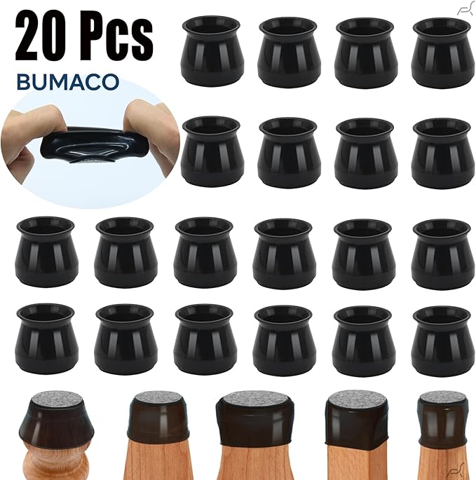 BUMACO 20Pcs Chair Leg Floor Protectors Chair Leg Protectors for Hardwood Floors Silicone Pads Covers to Protect Floors Black-20 Pcs Universal S(15/16" to 1-5/16")