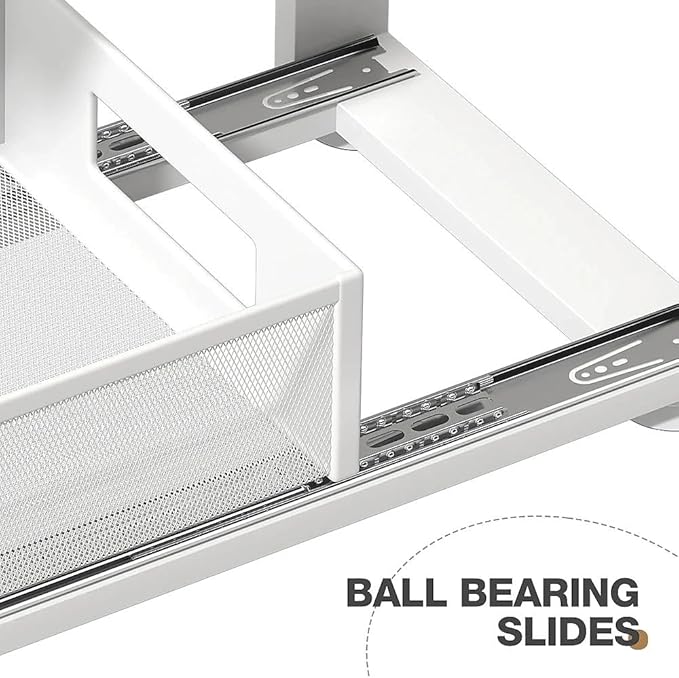 Corbyles 2 Pack 21.3IN-Depth Under Sink Organizer With Next-Gen Ball-Bearing Slides,2-Tier Pull Out Cabinet Storage,Height Adjustable Drawer Shelf for Bathroom,Kitchen,Laundry,Cabinet,Pantry-White