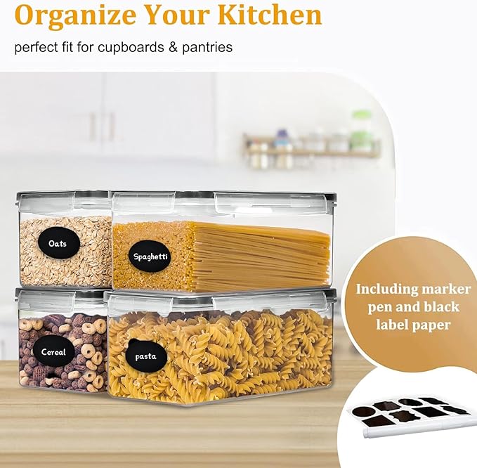 stusgo Airtight Food Storage Containers with Lids, BPA-Free Plastic Canisters for Pasta, Spaghetti & Kitchen Pantry Organization 4pcs (3.2L)
