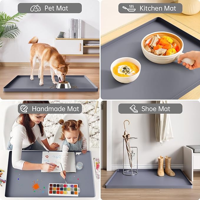 FLATO Waterproof Under Sink Mat 22" x 22" Shelf Liner for Kitchen and Bathroom, Cabinet Protector, Organizers and Storage, Flexible Silicone Drip Tray