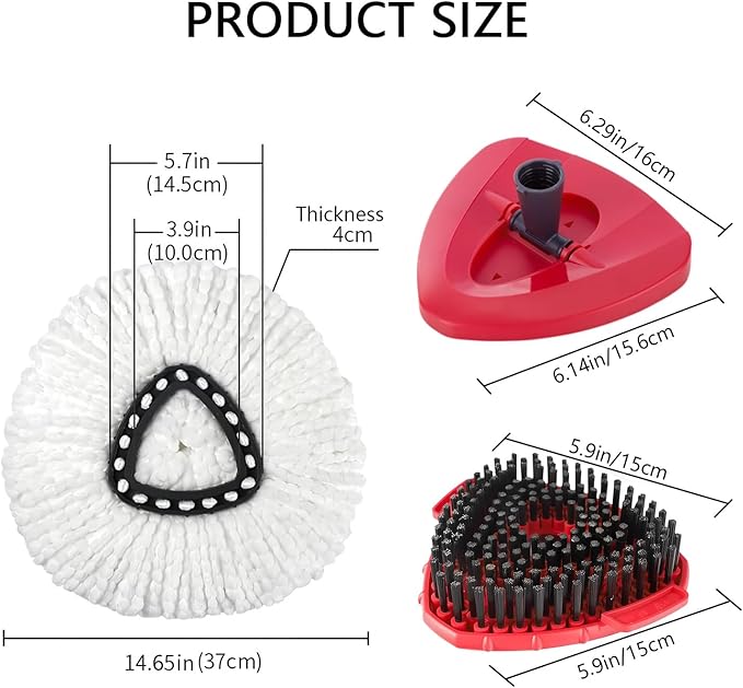 6-in-1 Mop Heads Replacements for O Cedar EasyWring 1 Tank System, Includes 1 Base | 2 Scrub Brush Heads | 3 Spin Mop Heads, Full Set Mop Replace Heads for Cleaning Home, Bathroom & Kitchen