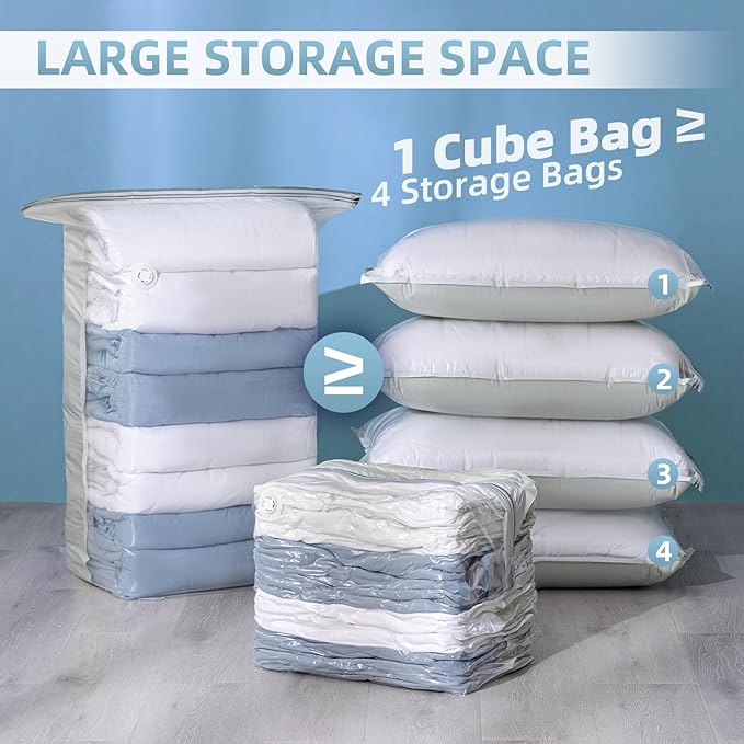 TAILINK 8 Pack Vacuum Storage Bags, Cube Combo (3 Jumbo+5 Medium), Vacuum Seal Bags for Clothing, Bedding, Blanket, Space Saving Closet Organization