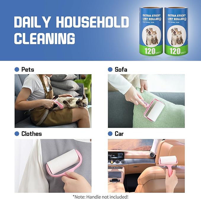 Bartuke Extra Sticky Lint Roller Refills 2 Pack (240 Sheets) fit 3.8"-4" Standard Size Lint Roller Sticker with Inner Diameter at 1.5" for Pet Hair, Clothes, Furniture, Cars, No Handle Included