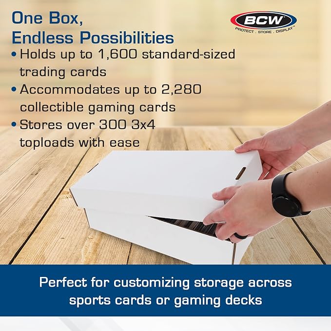 BCW Shoe Storage Card Box - 3 ct | Cardboard Box for Trading & Collectible Cards | Holds 1600 Standard Cards or 300 3x4 Toploaders | Gaming Card Organizer Box | Assembly Required