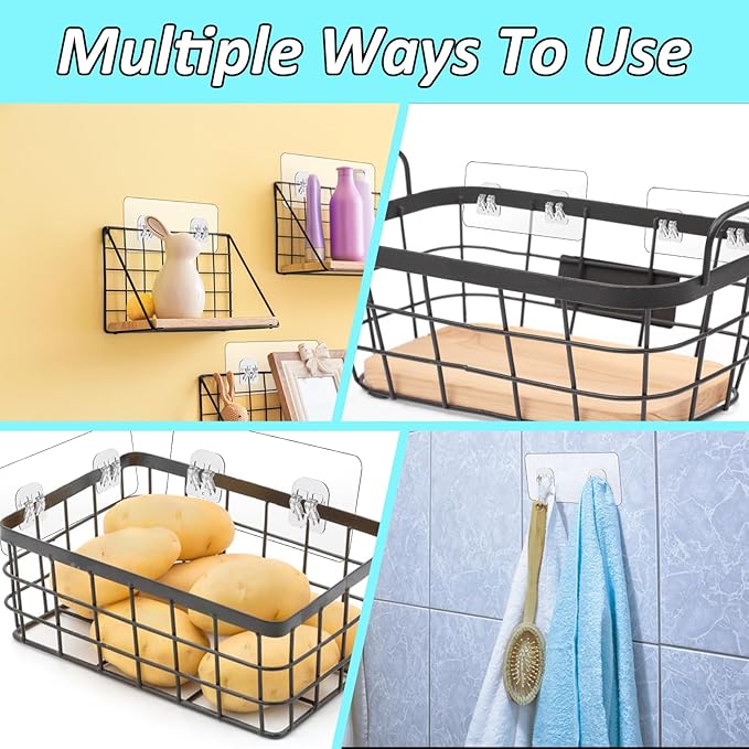 Cobee 8 Pcs Adhesive Replacement Hooks for Shower Caddy - Transparent Strong Wall Mount Hooks, No Drilling for Shelves Rack (8 Pcs Set)