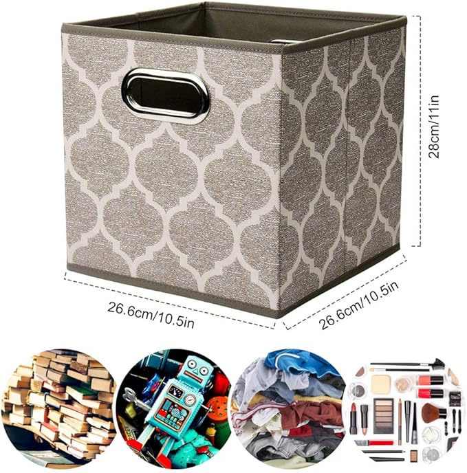 Baskets Storage Cubes 10.5 x10.5 x 11 Inch Cuibcle Baskets Brown Beige Cloth Storage Cubes Bins Foldable Fabric Storage Boxes Inserts Cube Drawers for Storage Organizer ,QY-SC08-3