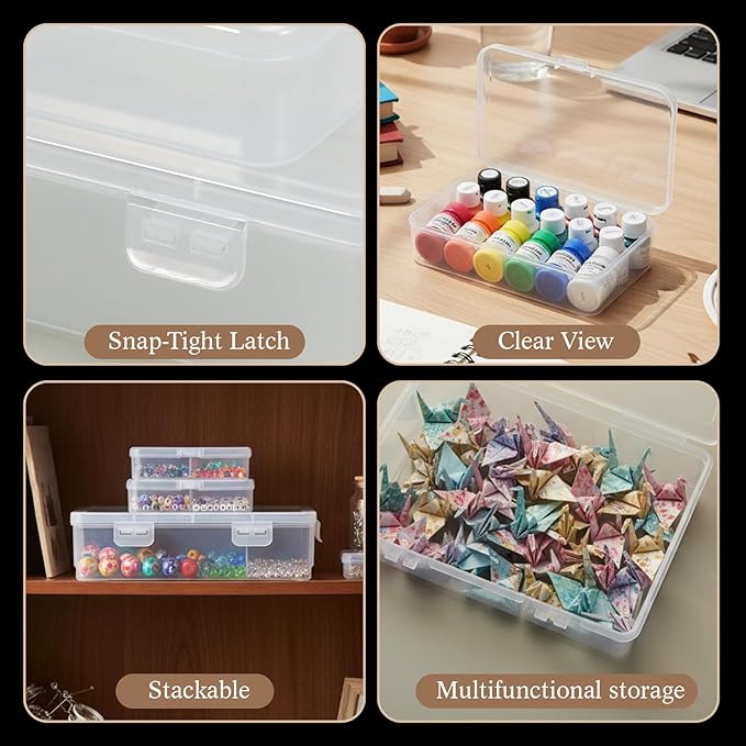 Jetec 6 Pieces Mixed Sizes Rectangular Mini Plastic Clear Beads Storage Containers Box for Collecting Small Items Beads Jewelry Business Cards Pieces Crafts Empty Sewing Supplies