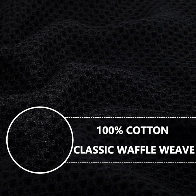 Homaxy 100% Cotton Oversized Waffle Weave Kitchen Dish Towels, Ultra Soft Absorbent Quick Drying Cleaning Towel, 20 x 28 Inches, 6-Pack, Black
