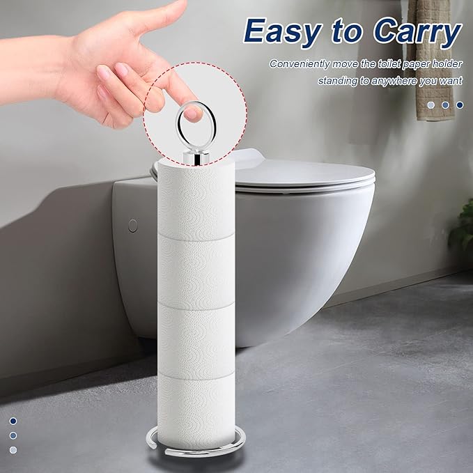 NearMoon Bath Toilet Paper Holder Stand, Freestanding Tissue Paper Storage with Reserve, Space Toilet 4 Rolls Holder for Bathroom/Kitchen Countertop-All Metal (1 Pack, Chrome Finish)