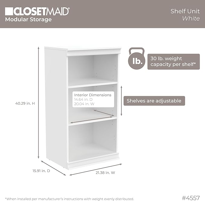 ClosetMaid Modular Storage Shelf Unit with 3 Shelves, White