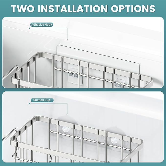 StorageRight 4-in-1 Sponge Holder for Kitchen Sink, Sink Caddy Organizers and Storage with Adhesive Hook & Suction Cups, Rustproof Kitchen Sink Organizer for Home Decor - Silver