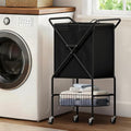 Laundry Basket with Wheels:88L Rolling Laundry Cart Foldable Metal Frame Dirty Clothes Laundry Hamper 36"H 4 Caster 2 Brake Waterproof Removable Liner Carry Handle for Dorm Laundry Room,Black