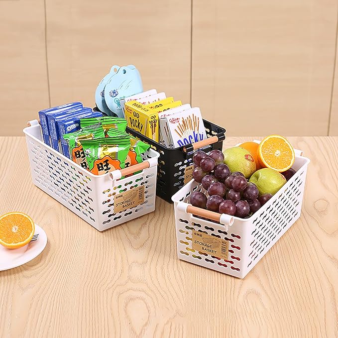 Yesland 6 Pack Plastic Storage Basket, White Organizing Bins Basket with Handles, Sturdy Plastic Closet Baskets Containers for CD, Small Closet Storage in Home Office - 12 x 6 x 5 Inches
