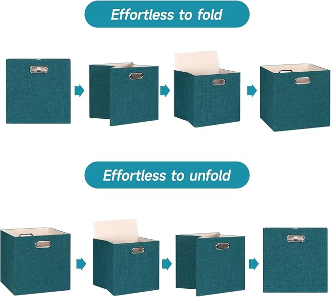Posprica Collapsible Storage Bins,13×13 Foldable Storage Cube Boxes Fabric Drawer Fabric Storage Bins Vinyl Record Cubby Cubes with Handles for Bookcase, Closet, Shelf, Cabinet , 4 Pack