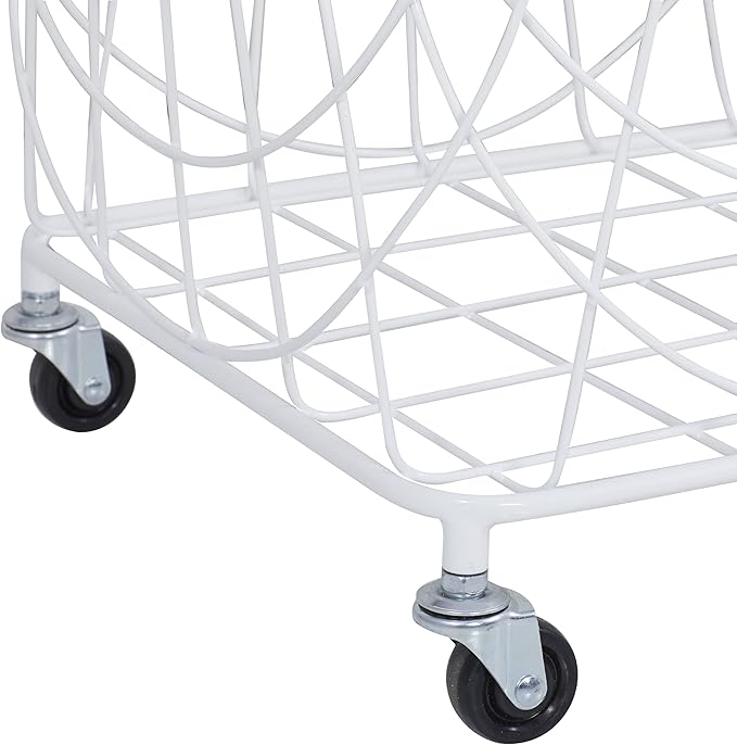 Deco 79 Metal Storage Cart Deep Set Mesh Rolling Laundry Basket , 17" x 17" x 24", White