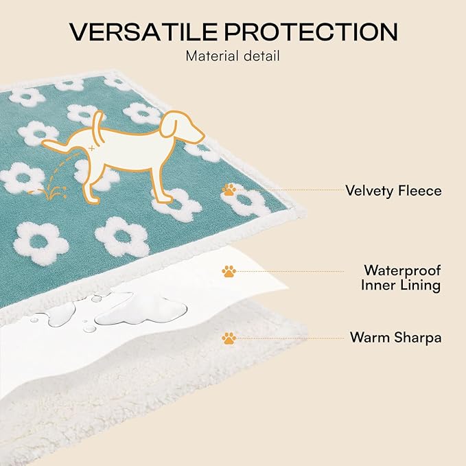 Luciphia Waterproof Pet Blanket for Medium Large Dogs Washable Fluffy Thick Jacquard Shag Fleece Warm Sherpa 3D Textured Flower Print for Cats Puppy Couch Protection (Blue,67x57 inches)