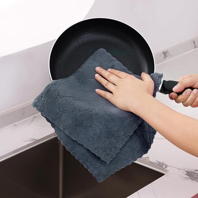 Homaxy 12 Pack Dish Towels for Kitchen (10 x 20 Inches, Dark Grey), Super Soft and Absorbent Coral Velvet Dish Cloths for Washing Dishes, Nonstick Oil Fast Drying Microfiber Cleaning Cloth
