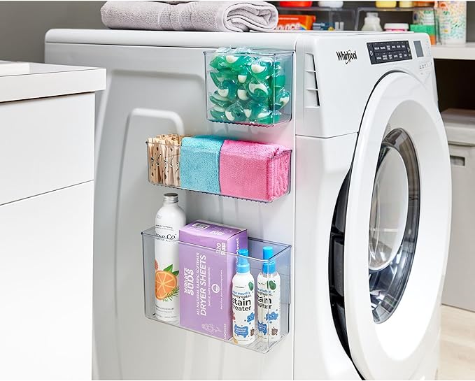 iDesign Magnetic Medium Clear Plastic Organizer Bins for Laundry Room Storage - 4-Pack