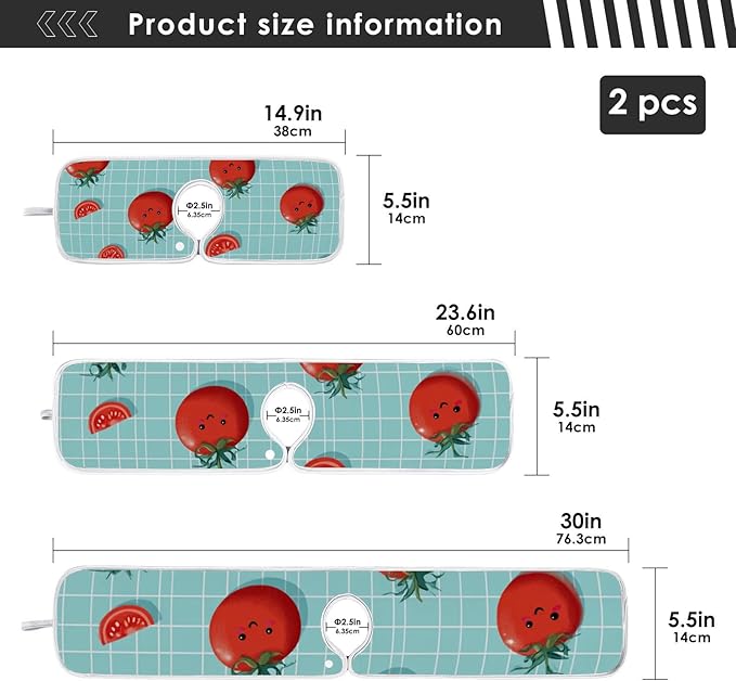 Sink Faucet Absorbing Mat Kitchen Sink Splash Guard Splash Faucet Drip Catcher for Bar RV Bathroom 2PCS 14.9x5.5in Green Grid Cute Tomato