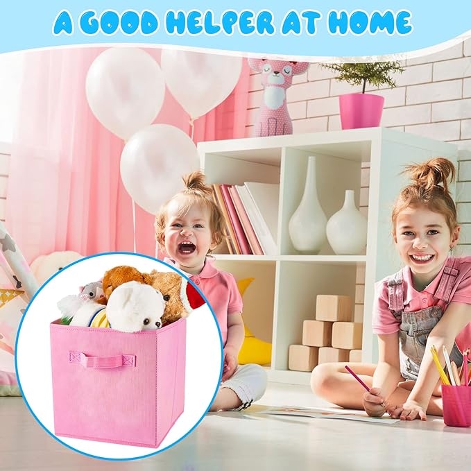 Yinder 12 Pcs Cube Storage Bin 11'' Storage Bins for Room Decor Colorful Bins Foldable Baskets for Nursery Organizer Boxes Fabric Boxes (Sky Blue, Purple, Pink, Rose)