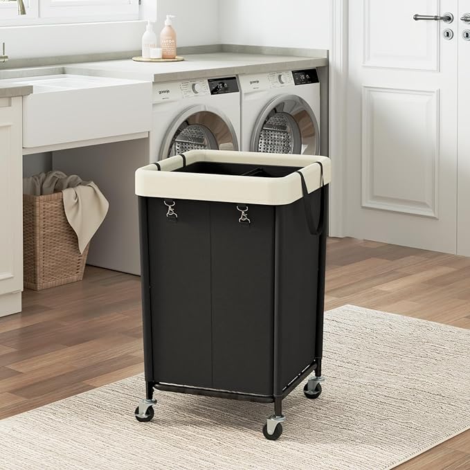 WOWLIVE 160L Rolling Laundry Hamper with Wheels, Heavy Duty Laundry Basket, Large Laundry Cart with Steel Frame and Removable Bag, Dirty Clothes Hamper for Home, Closet, Dorm, Bathroom, Black