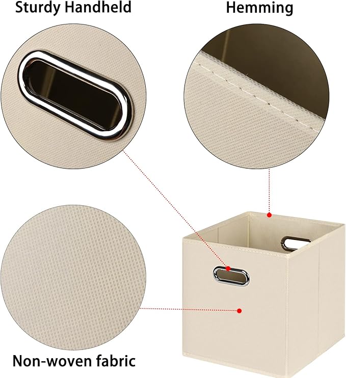 Black Foldable Storage Cubes Bins , Fabric Storage Box Cubes Organizer Baskets with Dual Handles for Home Organizer(Creamy-White)