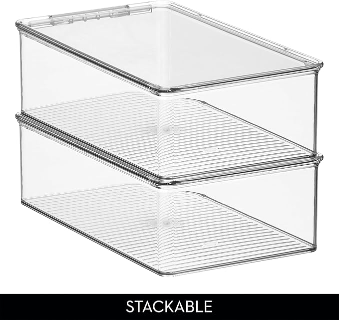 iDesign Stackable Plastic Shoe Box with Hinged-Lid for Sneakers, Sandals, and Flats, Set of 4, Clear