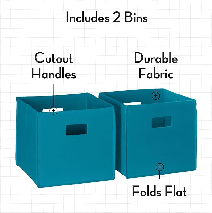 RiverRidge Folding Storage Bins with Handles Turquoise Cube Storage Organizer for Closet, Bedroom & Playroom - Closet Organizers and Storage Set of 2