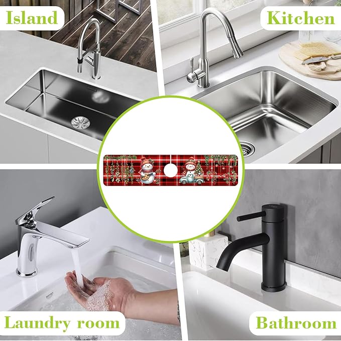Chrismas Sink Faucet Absorbing Mat Christmas Sink Splash Guard Drying Mat for Kitchen Bathroom Faucet Sinkmat 23.5"X5.5"