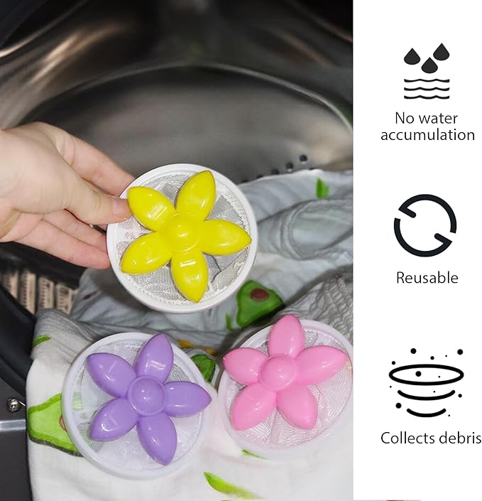 2026 Upgraded Lint Catcher for Washing Machine， Pet Hair Remover for Laundry，Washing Machine Pet Hair Remover & Lint Catcher, Reusable Laundry Hair Filter for Pet-Loving Families;(Petal Color Mixing)