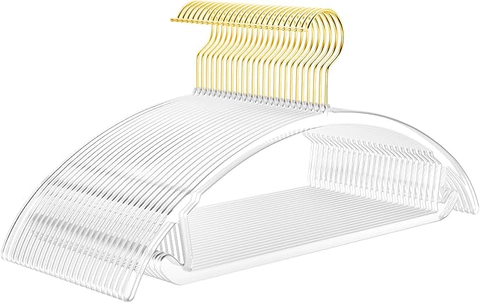 MIZGI Premium Clear Hangers (Pack of 50) Heavyduty-Acrylic No Shoulder Bump Suit Hangers - Space Saving Clothes Hangers,Rounded Hanger for Coat,Sweater,Jackets,Pants