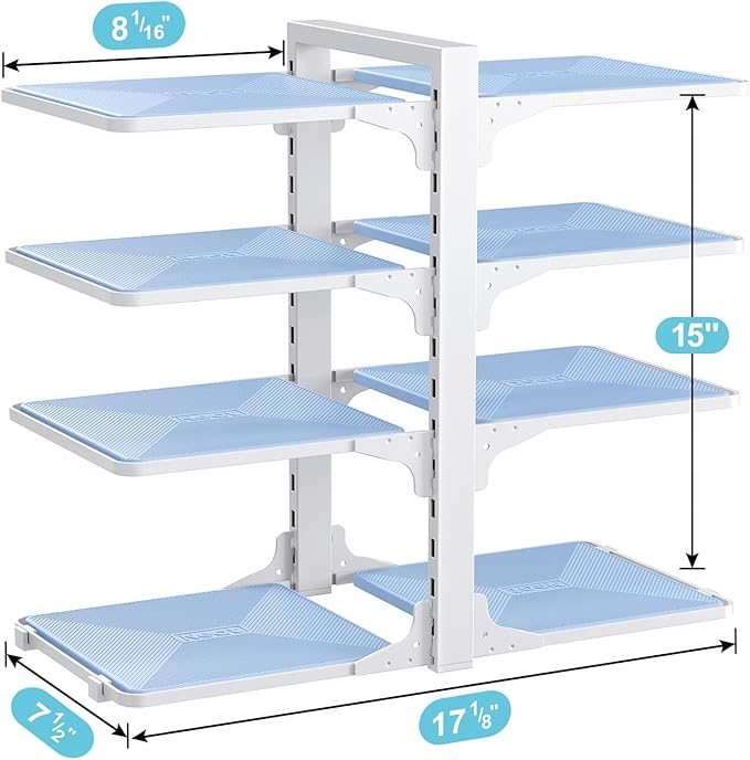 LAMU Pots and Pans Organizer under Cabinet, 8 Tier Heavy Duty Pan Organizers inside Cabinet, Adjustable Pot Rack for Small Kitchen Storage, 15" Height Holds Cast Iron Pans and Skillets White