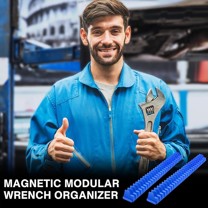 42 Pieces Modular Wrench Organizer Magnetic Wrench Holder Plastic Modular Tool Organizers with Label for Tool Drawer Storage (Blue, for 100 Wrenches)