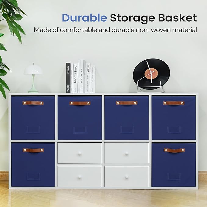 6-Pack Storage Cubes with Handles & Label Holders Basket, Closet Cube Home Organizer Bins(Blue, 13 x 13 x 13 inch)