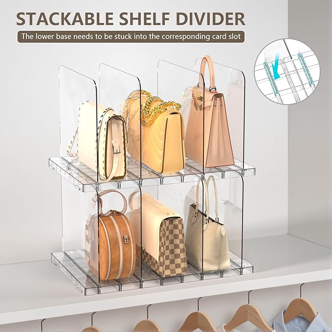ANTOWIN 2 Pack Shelf Divider, Purse Organizers for Closet, Adjustable Handbag Separators, Storage Organizer in Bedroom, Office, Easy to Install and Clean