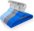 Pack of 30 Kids Velvet Hangers, Non-Slip Space-Saving with Cascading Mini Hooks, Multi-Color (Navy Blue, Light Blue and Grey) Baby and Toddler Clothes Organization