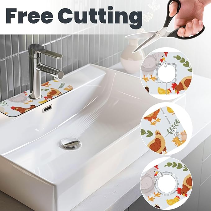 Faucet Draining Mat For Kitchen Sink, Cute Rooster Diatom Mud Absorbent Drain Pad For Bathroom Kitchen Sink Splash Guard Drying Mat